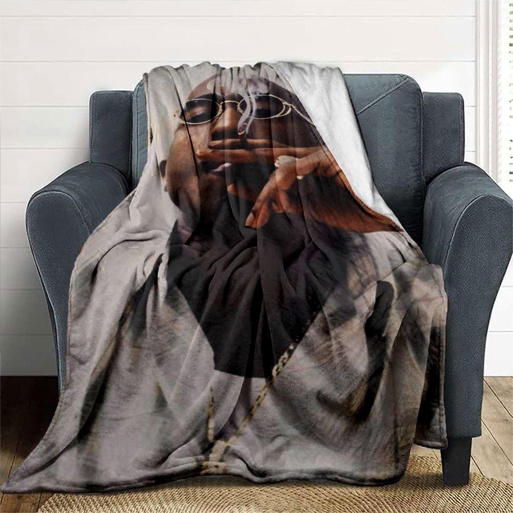 1 Stück 2Pac Hip Hop Decke Weich Leicht Ganzjahres Mehrzweck Überwurf für Sofa, Bett, Büro & Picknicks, Französischer Stil mit Ikonischem Albumcover & Zitaten