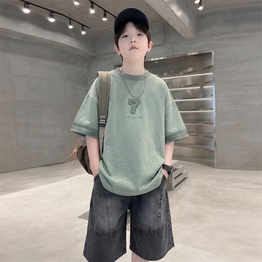Teen Boys Set for Child Elegant T-shirts + Denim Shorts 2PCS Clothes Set Summer Kids Clothing Set