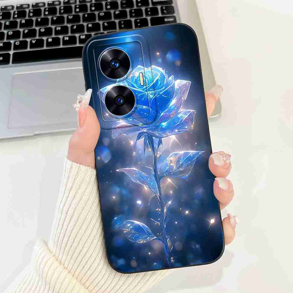 For Oppo Realme C55 RMX3710 Case Cute Cat Luxury Flower Bow Silicone Soft Matte Cover For Realme c55 C 55 Shockproof Phone Case
