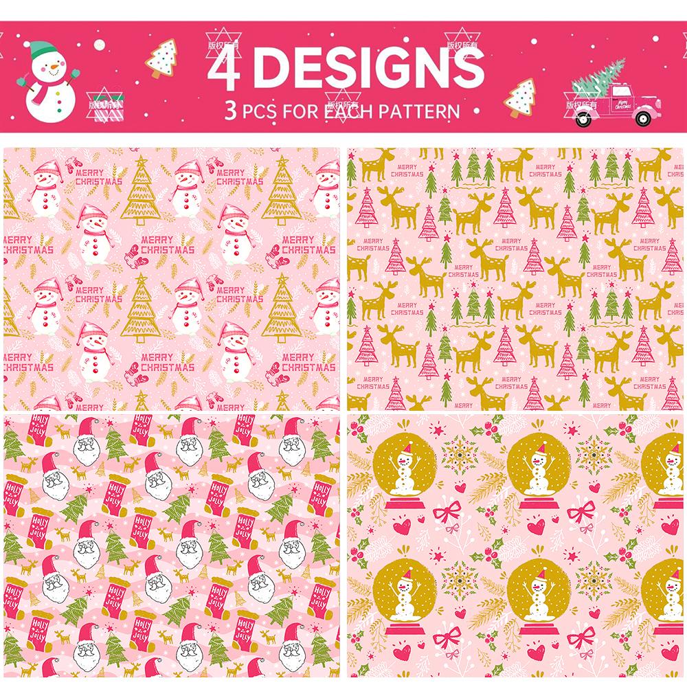 

Christmas Snowman Paper Seasonal Diy Craft Paper Pink Christmas Wrapping Paper Foldable For Christmas Holiday Party Decorative