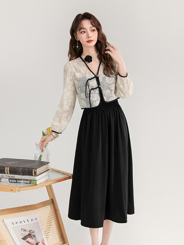 Summer Sweet Lace Top & Spaghetti Strap Dress Set