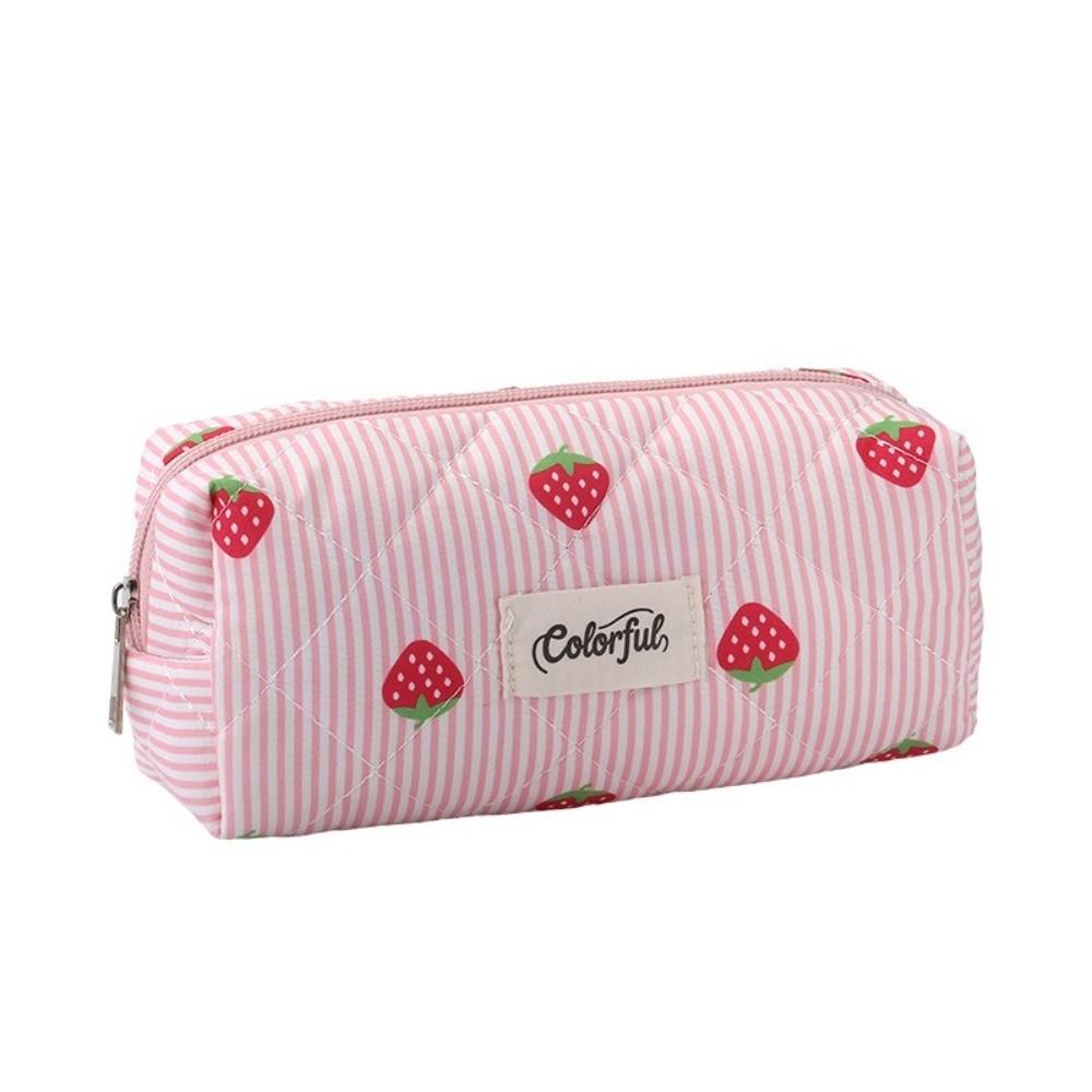 Quilted Stationery Bag Strawberry Striped Pencil Pouch INS Stationery Pouch  Gift