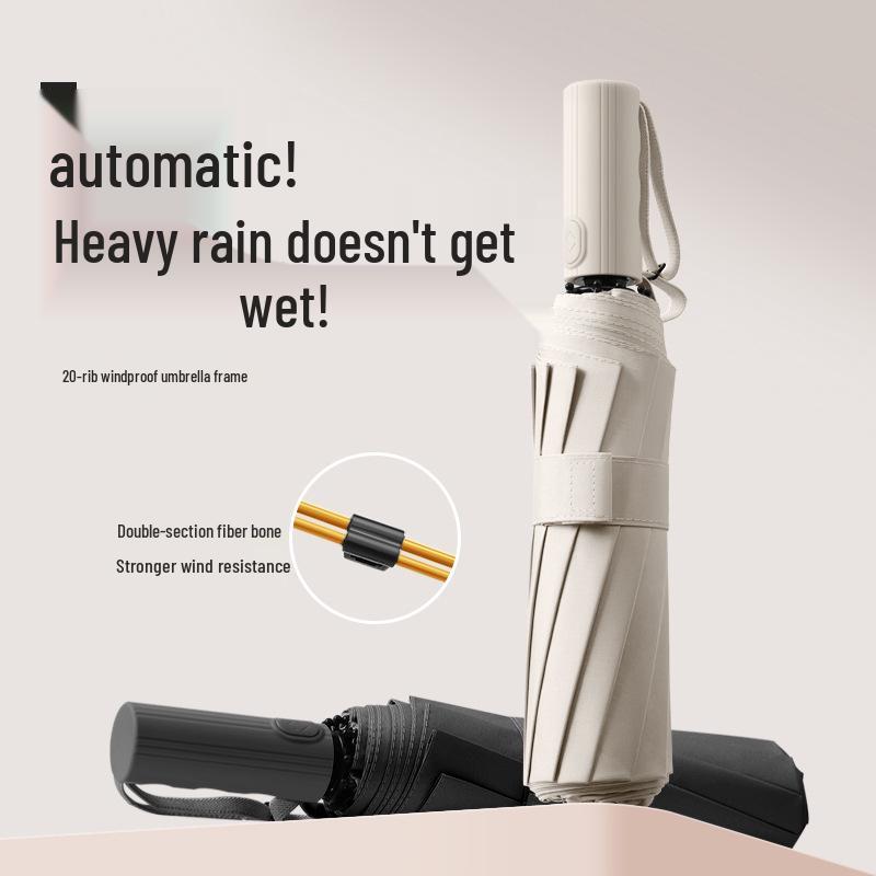Three-Fold 20-Rib Black Glue Automatic Windproof Sun and Rain Umbrella for Customization