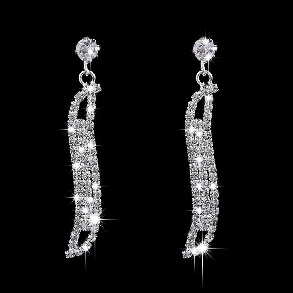 Gift Rhinestone Women Necklace Water Drop Earrings Dangle Earrings Bridal Wedding Jewelry Set