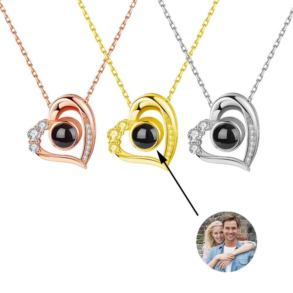 Collana Proiezione Foto Personalizzata con Foto all'Interno Ciondolo Geometrico a Forma di Cuore Collana Cuore Proiezione Foto con Proiezione Foto