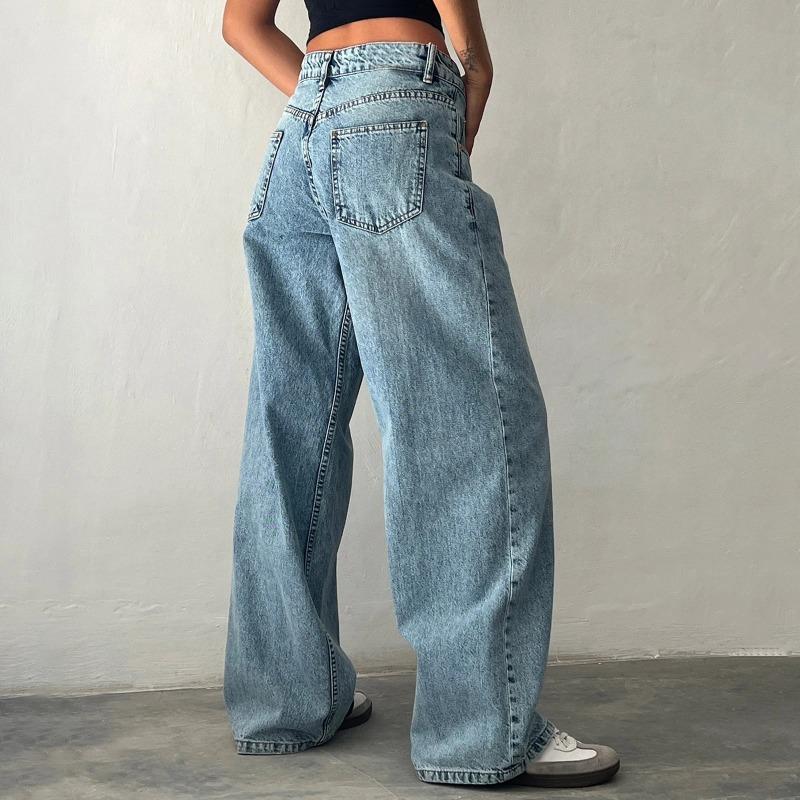 Jeans larghi Y2K Donna alla moda Vita bassa Casual Gamba dritta Jeans boyfriend Pantaloni in denim Tasca Streetwear