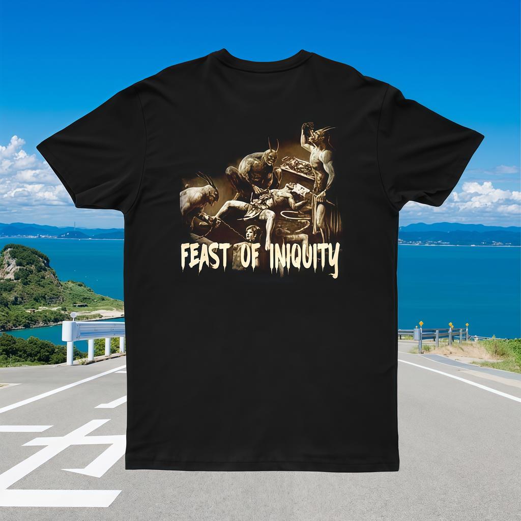 2025 New Feast of Iniquity Printed Unisex Street Fashion Trend Short Sleeved Pure Cotton Round