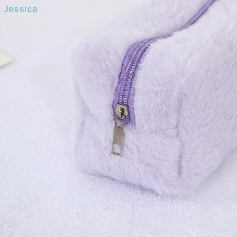 Plush Makeup Bag Large Capacity Toiletry Bag Portable Travel Solid Color Zipper Washing Pouch Storage Bags