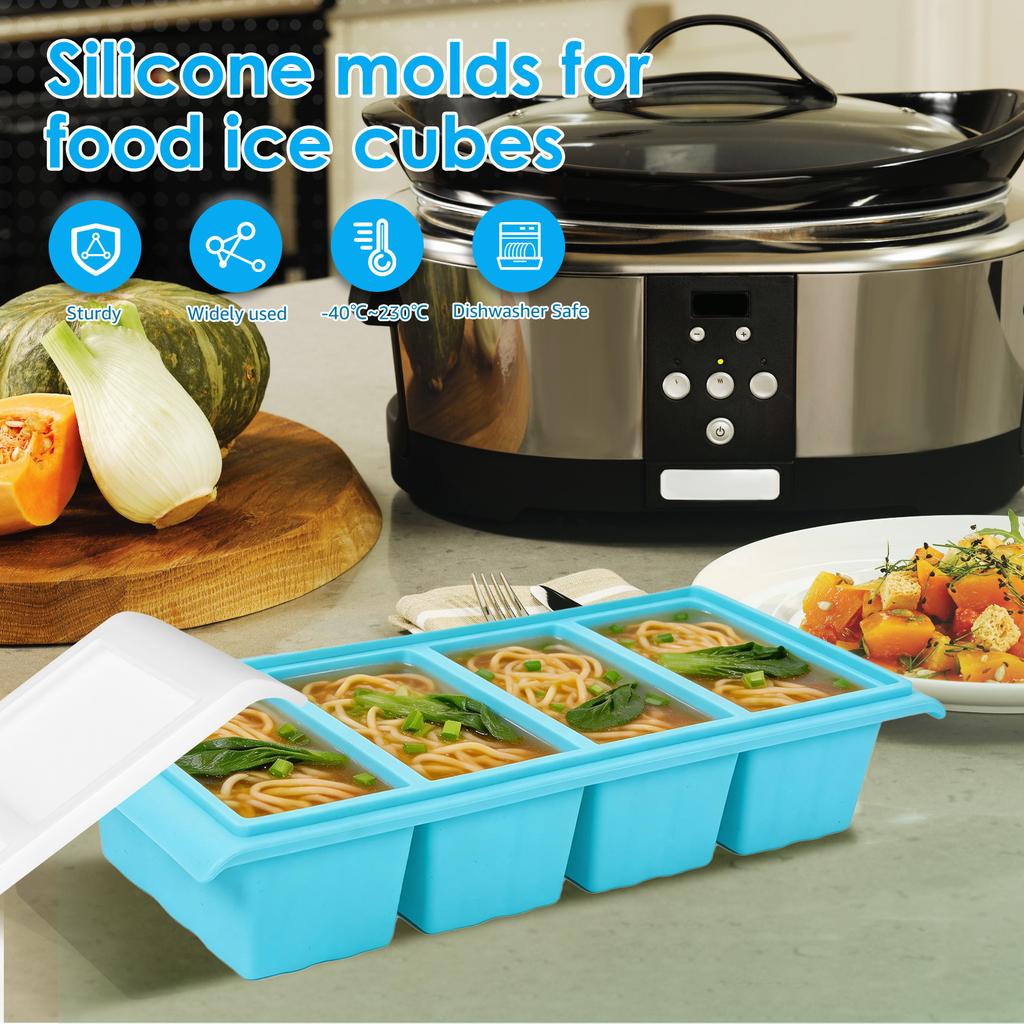 1Pc 2/4 Grids Silicone Freezer Tray Reusable Soup Ice Cube Trays with Lids Leak Proof Food Storage Boxes for Kitchen Accessories