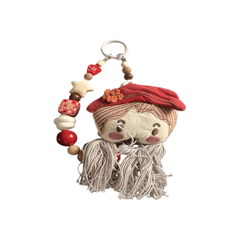 

Artisanal Styles Double Ponytail Girl Beaded Keychain Sturdy PVC Materials for Bags and Keys 1