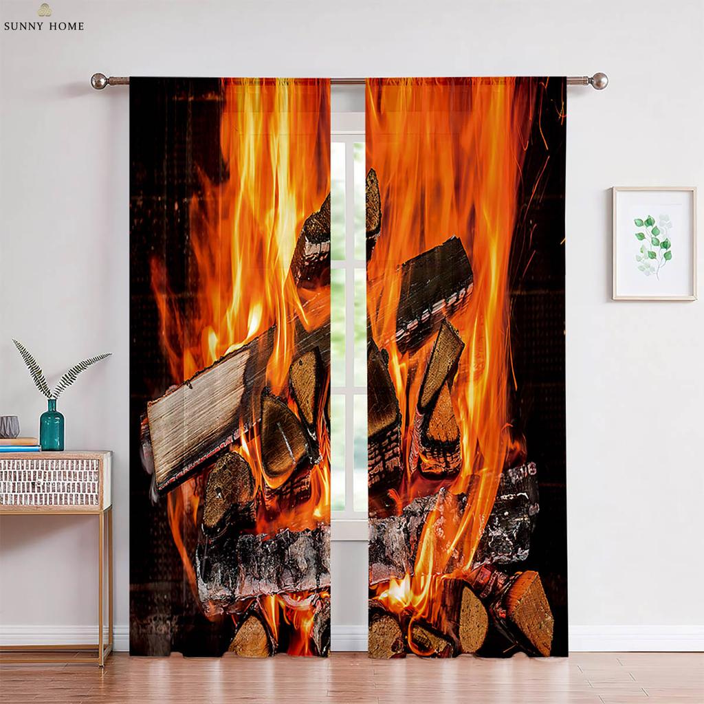 Flame Skull 3D Printed Curtains Cool Black Curtains Living Room Kitchen Bedroom Decorative Curtains Easy To Wash And Care 2 Pcs