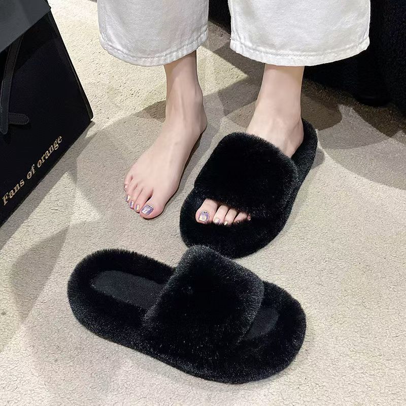 The new Korean version of fluffy slippers can be worn outside, muffin thick bottom heightening soft bottom home foreign fluffy slippers