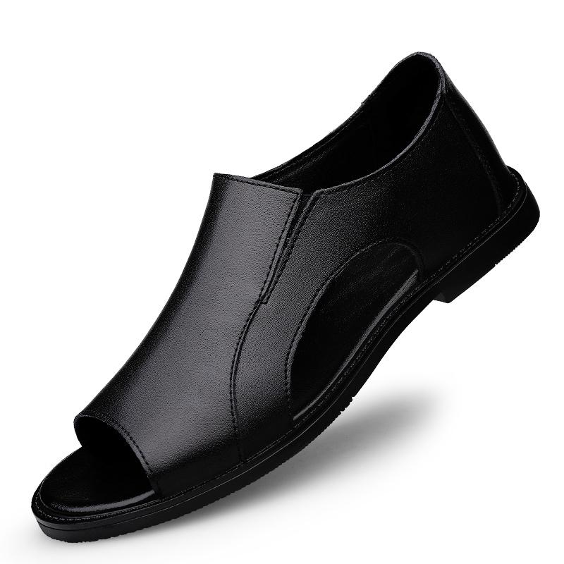 Fashion Genuine Leather Sandals Men Fashion Hollow Out Business Casual Shoes Soft Sole Comfort Beach Leather Flat Designer Men Sandalias