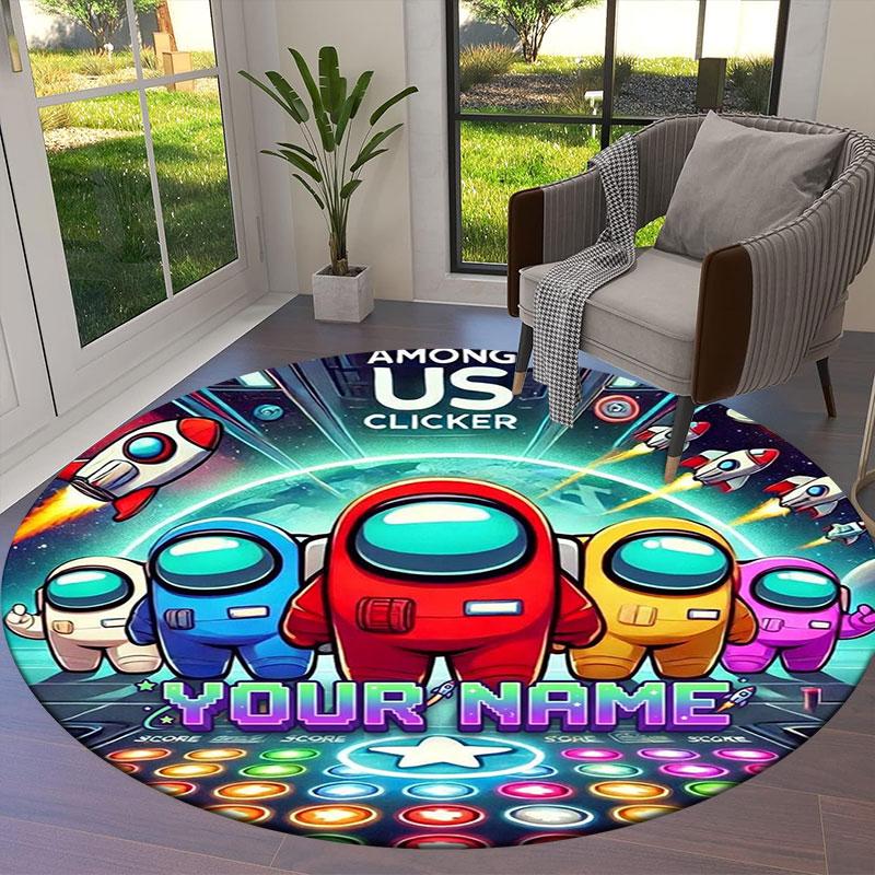 Among Us Custom Name Round Area Rug,Carpet Rug for Living Room Bedroom Sofa Playroom Decor,Non-slip Floor Mat