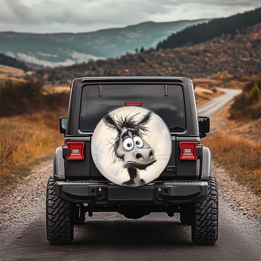 Cartoon Donkey Character Printed Car Tire Cover, Fashionable Universal Wheel Hub Protector, Spare Tire Cover, Add A Unique And F
