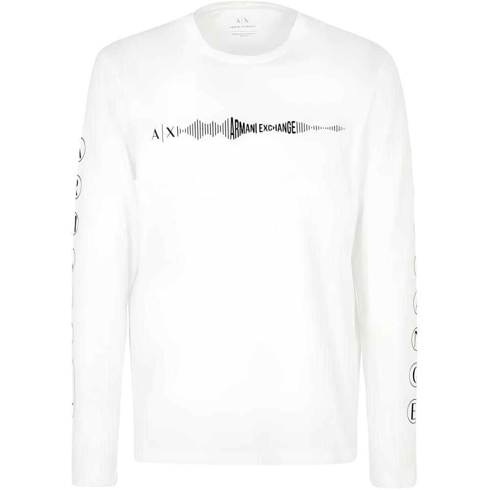 Armani Exchange FW23 Patroon Bedrukt Ronde Hals Lange Mouwen T-shirt Heren Tops Wit 6RZTAF-ZJ9TZ-1116 L white