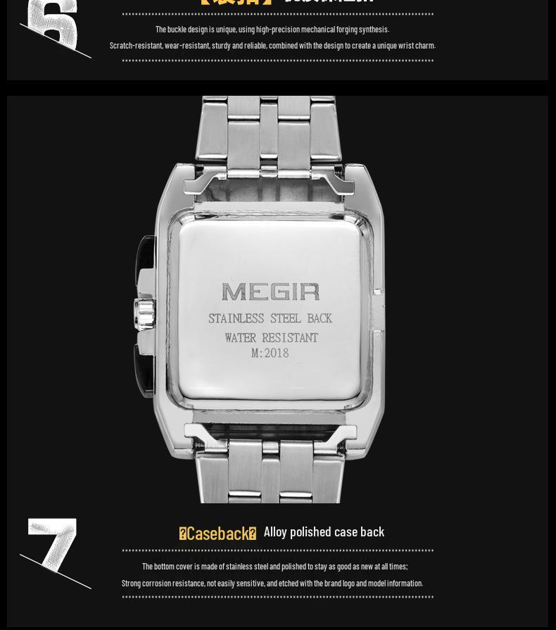 MEGIR Men's Sports Outdoor Stainless Steel Square Watch, 2018 Edition