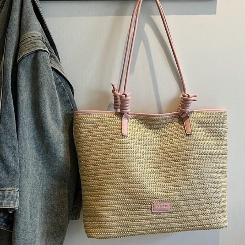 Spring new fashion woven handbag large capacity commuter casual tote bag simple fashion bucket