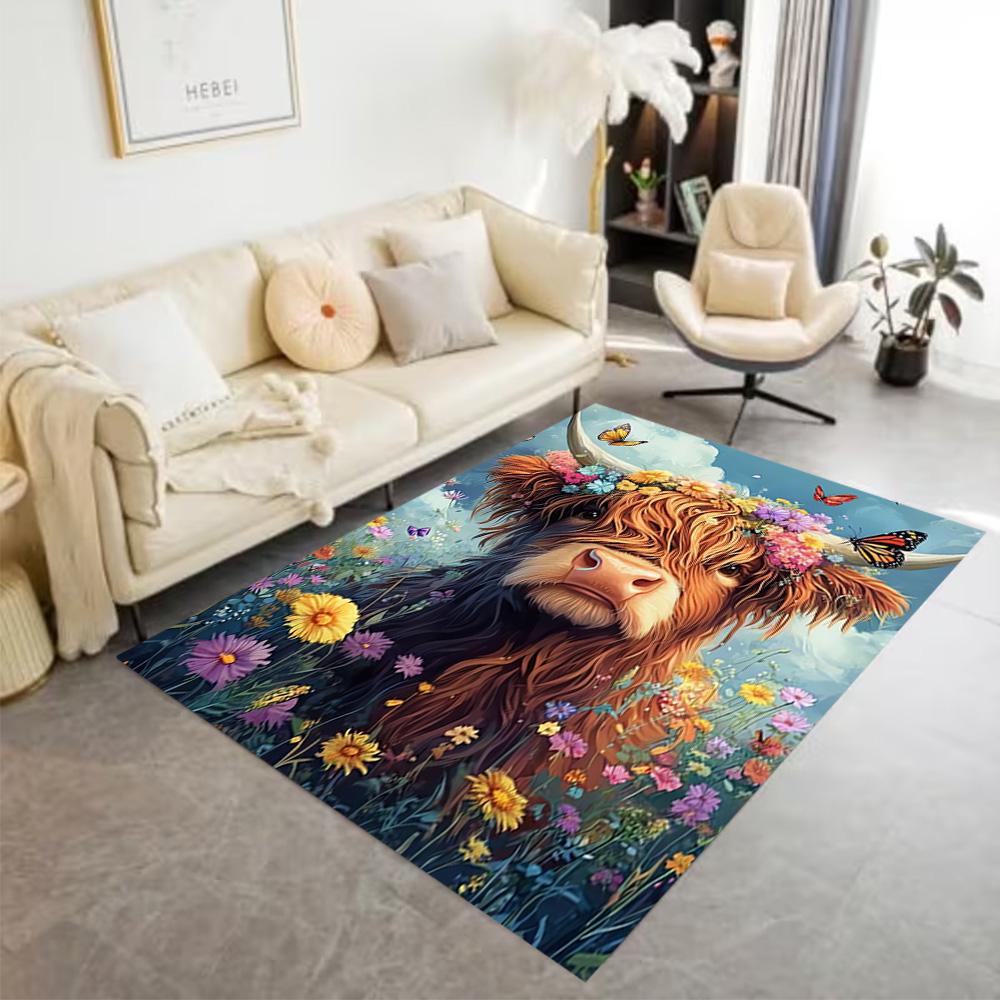 1pc home carpet highland cow design for office decor bedroom gift