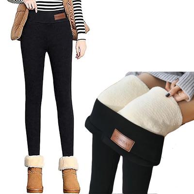 Dámske zamatové zimné legíny Elastické zateplené Dámske legíny s vysokým pásom Úzke strečové legíny Jahňacie zateplené nohavice