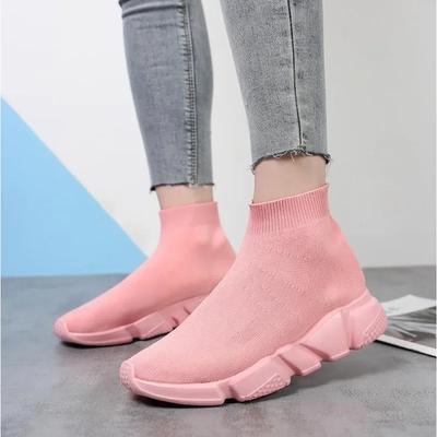 Marka Unisex Çorap Ayakkabı Nefes Alabilir Yüksek Topuk Kadın Ayakkabıları Düz Ayakkabılar Moda Spor Ayakkabılar Esnek Kumaş Rahat Giyilebilir Bayan Ayakkabıları 36-46