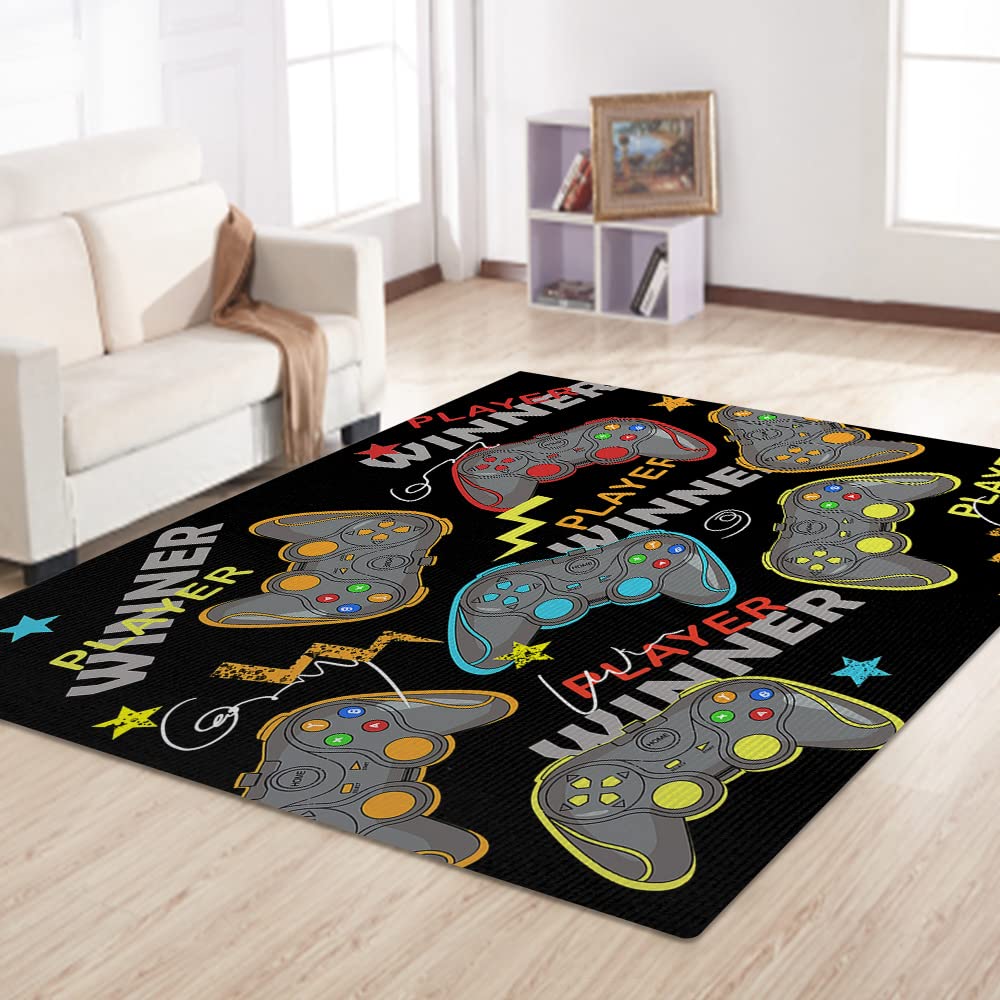 Video Game Carpet Cartoon Gamepad Area Rugs Gamer Controller Floor Mat Non-Slip Home Bedroom Teens Playing Room Decor Doormat
