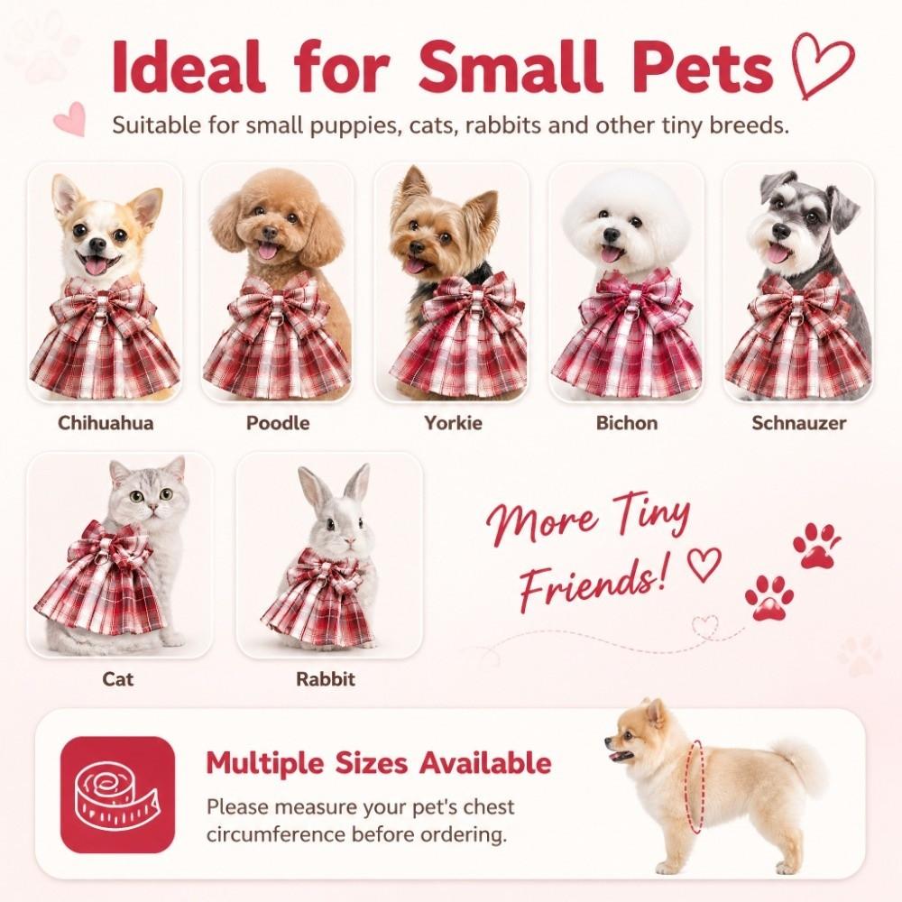 Bowknot Bow Tie Dog Harness Dress Adjustable Harness and Leash Set Pet Harness Vest for Puppy Cat