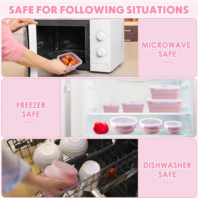 Recipiente de depozitare a alimentelor pliabile Recipiente de prânz pliabile din silicon cu capace, boluri pliabile dreptunghiulare Boluri rotunde pentru alimente