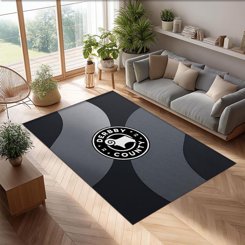 Derby County Football Print Crystal Velvet Rug, Comfortable Water Absorbent Non Slip Indoor Floor Carpet