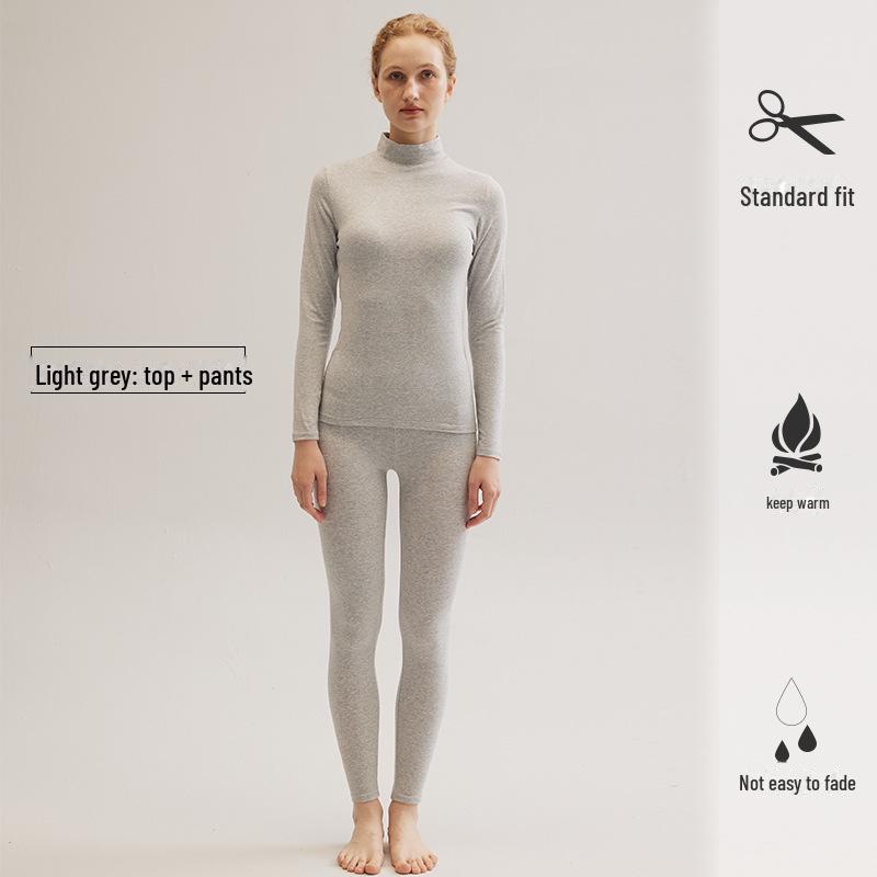 

Женский комплект из свитера и брюк из чистого хлопка со средней горловиной 2023 года — тонкий слой внутренней одежды, доступны большие размеры