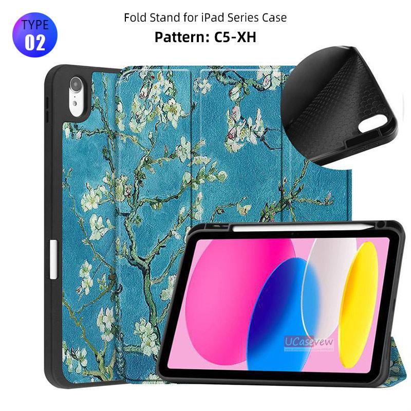 Tri-Folding Back Smart Cover with Pencil Holder For Apple iPad 2025 Mini 4 5 6 7Air M2 M3 A17 pro M4 12.9 13 11 A16 Cartoon Case