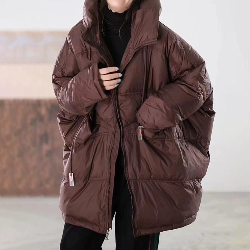 Womens Mid-Length Down Jacket Winter Warm Loose Fit Hooded Coat With Pockets White Duck 50% Fill Power