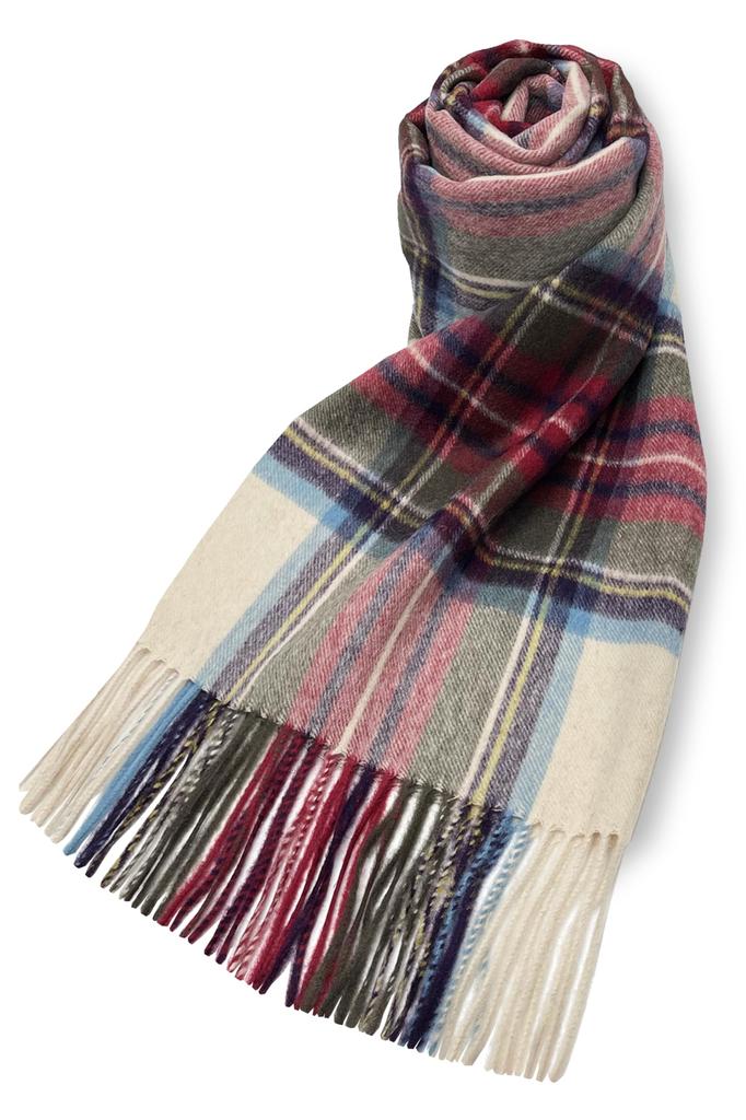 Vita Natur Cashmere Blend Wool Large x Check Pattern 95% Wool, 5% Stole, (190cm 60cm), (Beige Stewart)