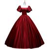 Red Satin Evening Dress Slim Solo Student Art Exam Vocal Folk Song Performance Suit Host Dress Fluffy Skirt Woman