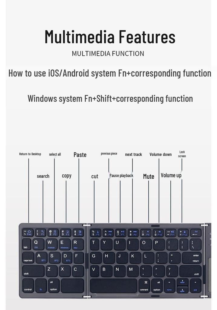 Portable Three-Fold Bluetooth Keyboard B033 for Phones, Tablets, Laptops