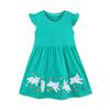Summer Girls Dress Cute Animal Embroidered Round Neck Princess Dress Knitted Cotton Flying Sleeve Children's Skirt
