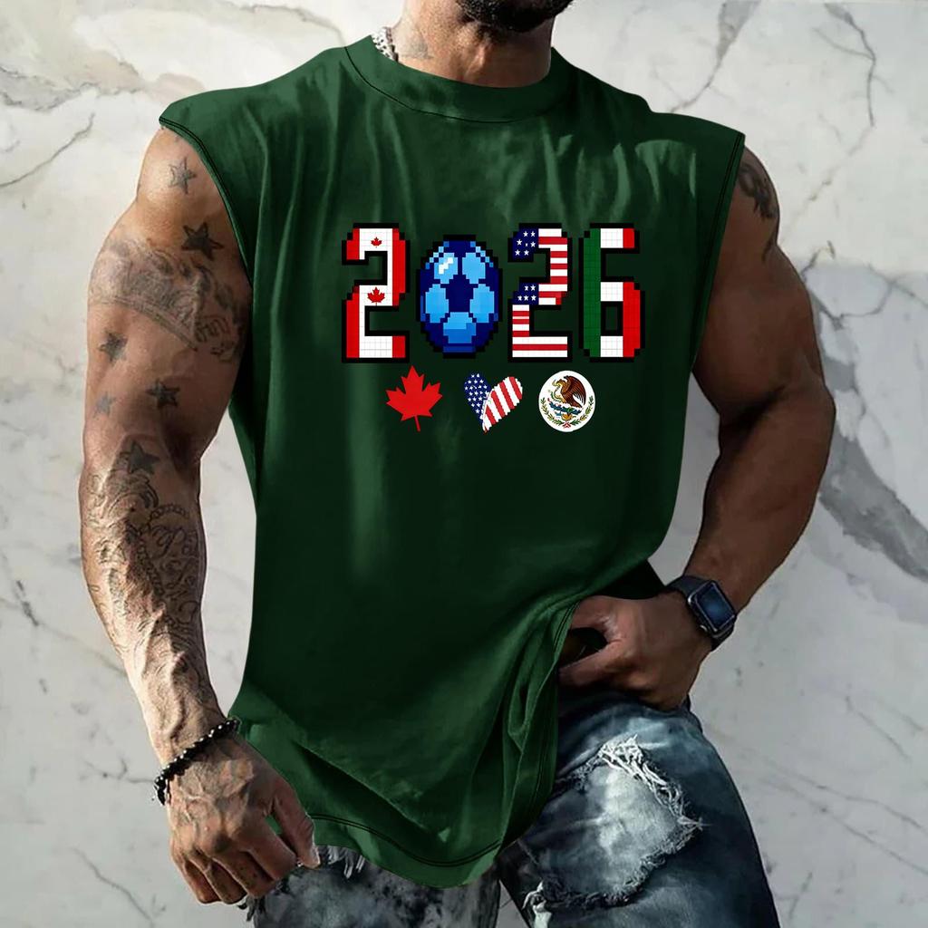Men's Sleeveless Basic Muscle Tank Top Loose Fit Soccer Themed Graphic Print Summer Casual Athletic Shirt for Daily Wear