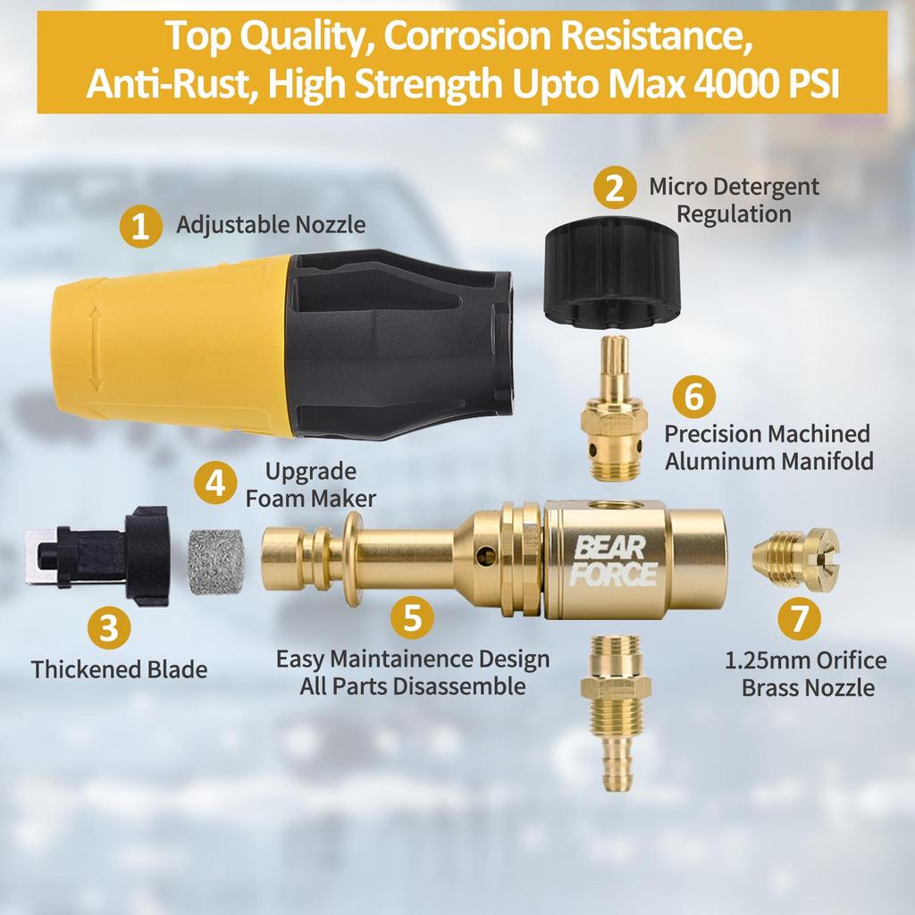 Pressure Washer Aluminum Foam Cannon Foam Generator Snow Foam Lance with 1/4” Quick Connector for Portland Husky Ryobi Greenworks
