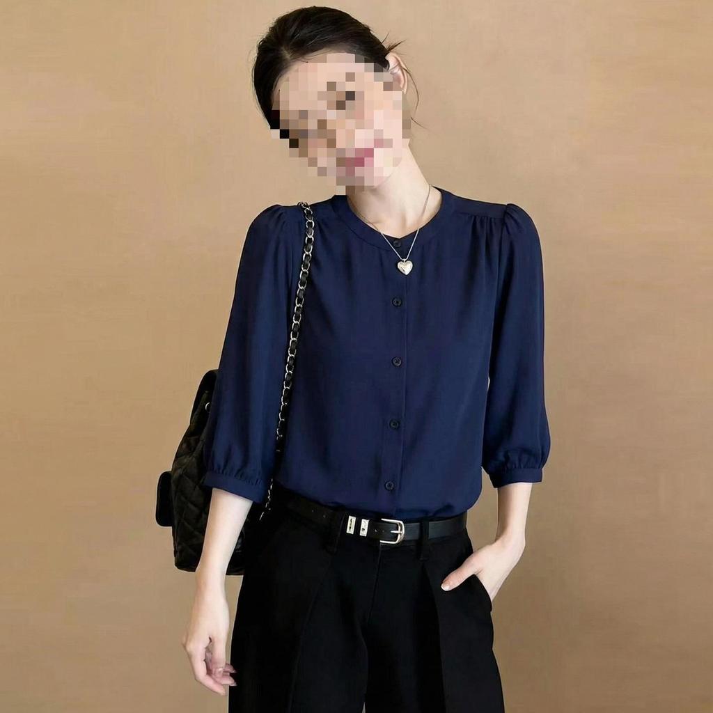 Women's Mid-Sleeve Simple Shirt - Versatile, Slimming, and Stylish for Early Spring