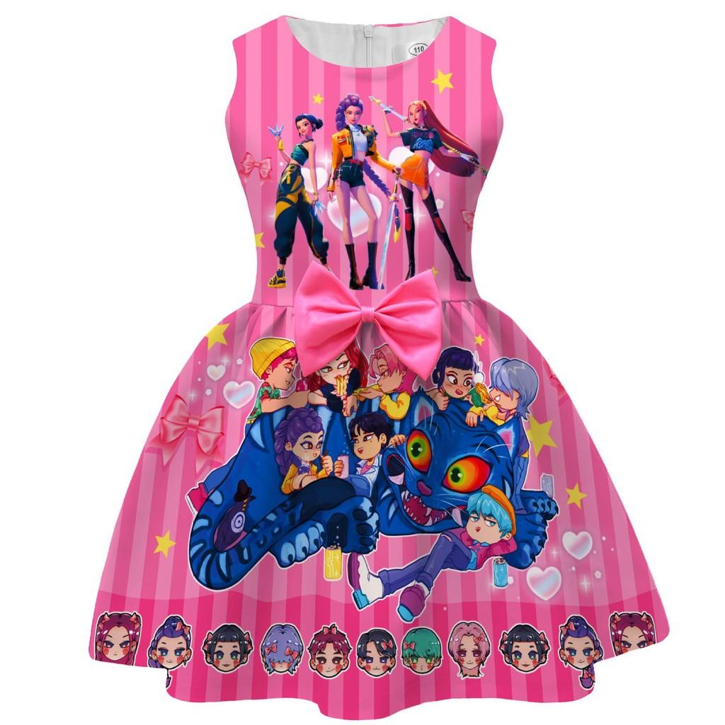 

Детское Девочки Аниме Мультфильм K-Pop Суперзвезда Певец Принт Без рукавов Бант Повседневное Вечеринка Платье Принцессы Хэллоуин Косплей Костюмы 110