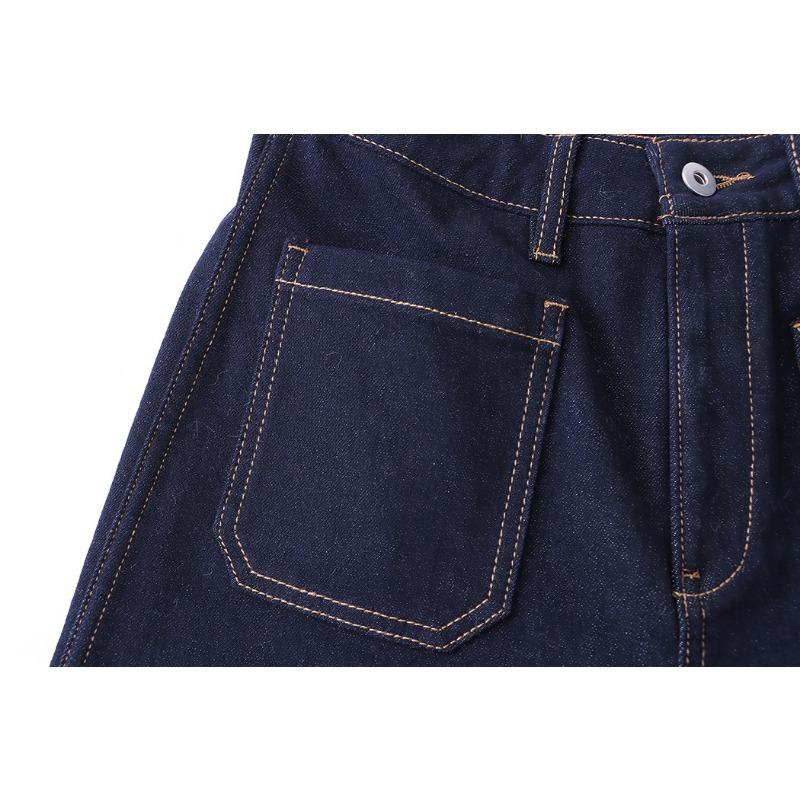 Regular Fit Vintage Bright Line Double Pocket Design Spliced Straight Leg Wide Jeans