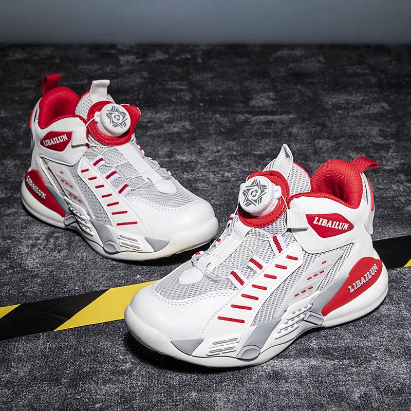 Nowe dziecięce buty do koszykówki z przyciskiem obrotowym, modne trampki dla chłopców, szkolne buty sportowe dla dziewcząt, dziecięce buty codzienne, buty outdoor