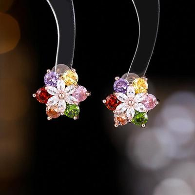 925 Silber Schneeflocke Zirkon Ohrstecker, Bunte Kristall Blume Petite Ohrringe für Frauen