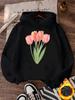 1pc Women's Lightweight Hooded Sweatshirt - Tulip Print Relaxed Fit 100% Polyester Machine Washable Spring/Summer Casual Wear for