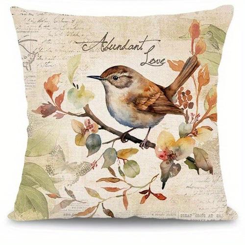 

Home Decor Autumn Theme Decor with Birds and Quote Pattern Cushion Covers for Sofa Bedroom Car Pillow Covers 16x16Inch