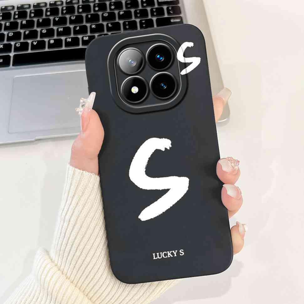For Xiaomi Redmi Note 14 Pro+ 5G Case Black Lucky Letter A-Z Soft Silicone Cover For Redmi Note 14Pro Plus 5G 6.67" Phone Cases