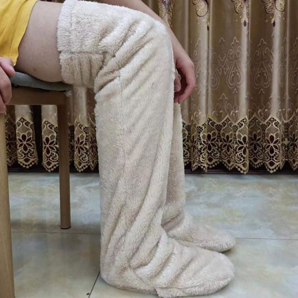 Womens Over Knee High Fuzzy Socks Cute Cartoon Thigh High Stockings Warm Solid Color Leg Warmers Christmas