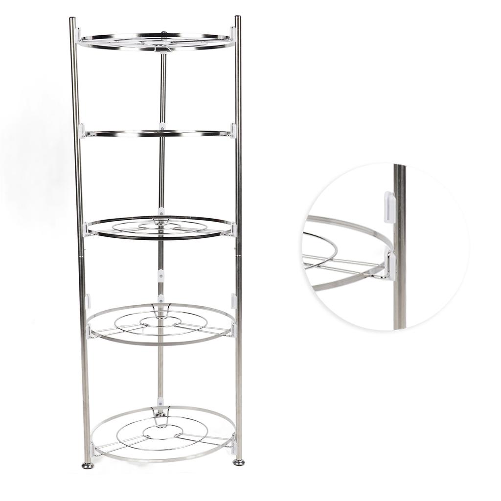 5 Tier Kitchen Pot Rack Stainless Steel Cookware Stand Storage Organizer Multi Layer Corner Shelf