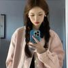 Women's Pink Lapel Casual Baseball Jacket - Loose Fit, Autumn Style