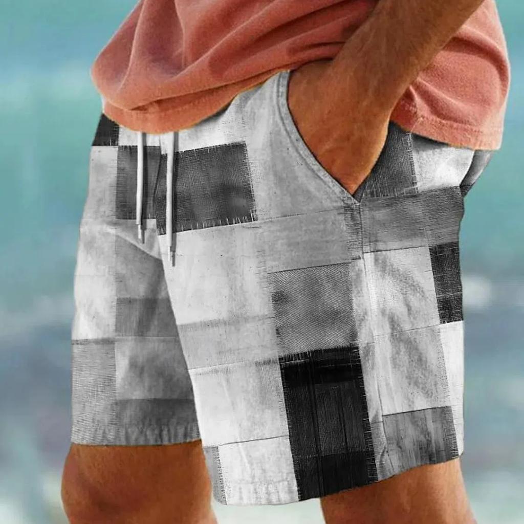 Pantaloni scurți pentru surf pentru bărbați Trunchi de baie cu șnur, cu bandă elastică în talie, colorați, patchwork, cu uscare rapidă, Hawaii, ocazional, micro stretch